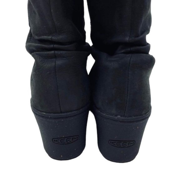 Keen Akita Size 11 Leather Slouch Wedge Boots Mid Calf Pull On Round Toe Comfort - Picture 6 of 12